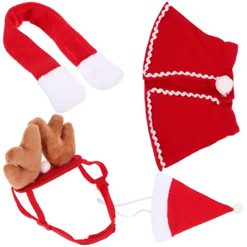 1 комплект Рождественской Одежды Для Собак, Рождественская Шуба Для Кошек, Декоративный Шарф Для Домашних Животных, Повязка На голову С Оленьими Рогами, Шляпа