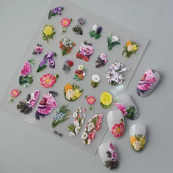 1 Лист Цветные Цветы Серии 3D Самоклеящиеся Наклейки Для Дизайна Ногтей Нежные Наклейки Для Маникюра Оптовая Продажа Дропшиппинг