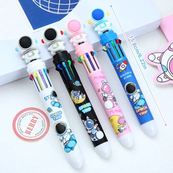 10 Цветов Многоцветная шариковая ручка астронавта, цветная ручка с принтом из мультфильма Каваи, школьные канцелярские принадлежности, многофункциональный подарок, S