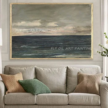 100% Ручная работа, классический европейский стиль, океан, темно-синее море, густая пейзажная картина маслом в подарок для украшения домашнего офиса