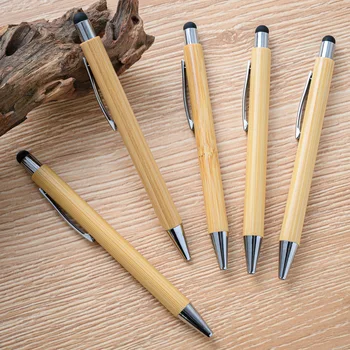 100 шт. Бамбуковая ручка 1,0 мм с сенсорным экраном, офисная студенческая подарочная ручка