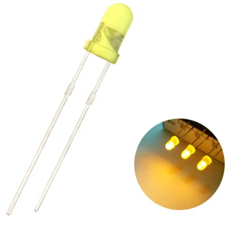 100шт 3 мм светодиод желтого цвета с рассеянным круглым головным светом 20mA DIP LED лампа широкоугольный ультра яркий
