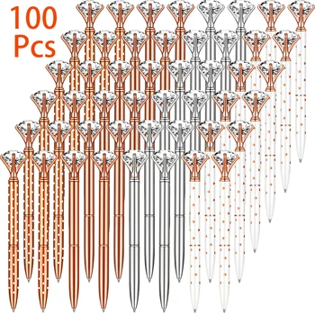 100шт Больших бриллиантовых ручек-Блестящие Свадебные Хрустальные Металлические шариковые ручки с черными чернилами