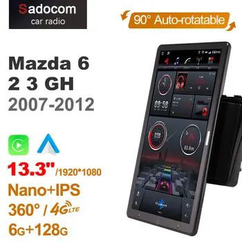 1080P 13,3 Дюймов 1Din Android 10,0 Автомобильный Радиоприемник 360 Панорама для Mazda 6 2 3 GH 2007-2012 Авто Аудио SPDIF Поворотный 4G LTE БЕЗ DVD