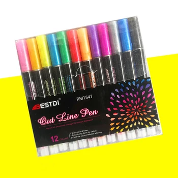 12 Цветов Контурных металлических маркеров Double Line Magic Shimmer Paint Набор ручек для рисования для детей и взрослых Фирменная ручка для раскрашивания