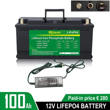 12V 100Ah LiFePO4 Аккумулятор Глубокого цикла 5000 + Литий-Железо-Фосфатная Аккумуляторная Батарея Встроенная BMS Идеально подходит для Солнечного Кемпинга