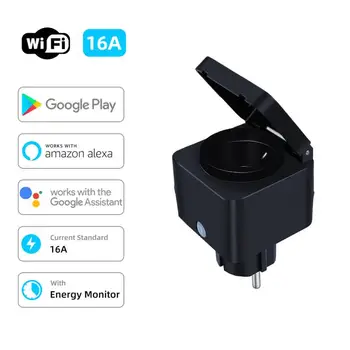 16A WiFi Tuya Outdoor Smart Plug с дистанционным управлением, водонепроницаемая умная розетка с функцией контроля питания, Работа с Alexa Google