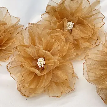 1шт Искусственный цветок Органзы 9 см, Шифоновая ткань ручной работы для свадебного платья 