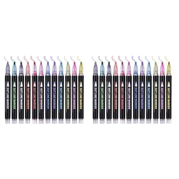 2 комплекта Двухлинейных контурных ручек, 12 Цветов, Контурные Металлические Маркеры, Блестящие Контурные ручки для письма, ручки для рисования, сделай САМ