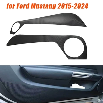 2 ШТ Дверная Панель Противоударная Накладка Наклейки Отделка Защитная Пленка Наклейка Крышка Из Углеродного Волокна Узор Черный Для Ford Mustang 2015-2024