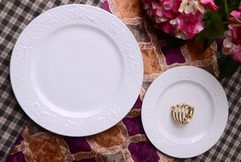2 шт./компл., 8 + 10 дюймов, посуда из костяного фарфора, рисунок с тиснением в виде розы, керамическое блюдо для шведского стола, декоративная тарелка, фарфоровая обеденная тарелка