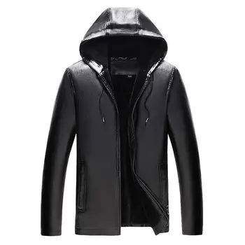 2021 Новая осенне-зимняя мужская кожаная куртка с капюшоном Плюс бархатная толстая теплая кожаная куртка, мужские Социальные Мужские мотоциклетные байкерские куртки