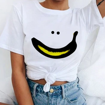 2022 Летняя Модная рубашка Banana Funny Kawaii Летняя Женская футболка Hipster Top Tees С круглым вырезом Белая футболка Femme XXXL