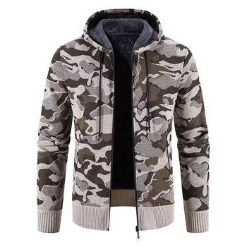 2023 Мужская трикотажная рубашка, пальто, осень и зима, Новый модный кардиган в корейском стиле, Камуфляжная куртка с капюшоном, свитер для мужчин