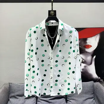 2023 Новая весенне-осенняя мода Поло с принтом на воротнике, приталенная корейская версия, модная повседневная простая мужская рубашка высокого класса.