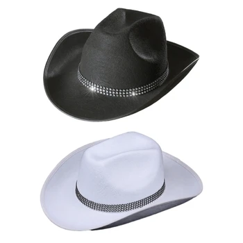 2023 Новая ковбойская шляпа в полоску из страз для женщин и девочек, Дышащая ковбойская шляпа с регулируемой фетровой шляпой из веревки
