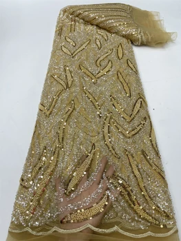 2024 Африканская Нигерийская высококачественная тюлевая кружевная ткань с вышивкой пайетками, Французское Гипюровое свадебное платье, расшитое бисером, 5 ярдов