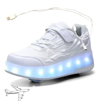 2024 Новые Детские кроссовки с USB-зарядкой 29-40 с 2 колесами для девочек и мальчиков, обувь со светодиодной подсветкой, детские кроссовки с колесами, обувь для роликовых коньков