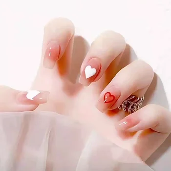 24 шт./кор. Накладные ногти в виде сердечек, квадратные Корейские короткие накладные Элегантные Французские типсы для ногтей