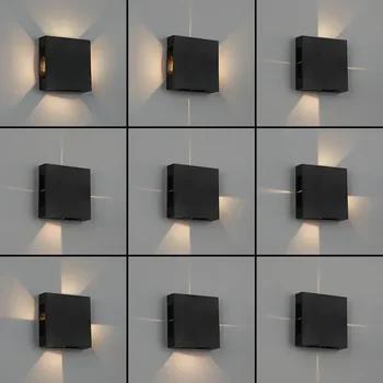 2ШТ Светодиодный наружный настенный светильник Cube с четырьмя сторонами, настенный светильник Ip65, Водонепроницаемый для внутреннего и наружного декора, Спальня, Гостиная, Сад, крыльцо, лампа