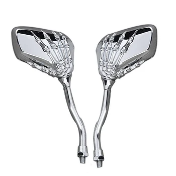 2шт Универсальных зеркал заднего вида для мотоциклов, 8 мм, 10 мм, Хромированный Серебристый скелет, Коготь Черепа, боковые зеркала для BMW/Honda/Suzuki/Scooter