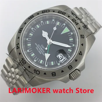 40 мм Черный циферблат BLIGER NH34 DG3804 GMT Мужские часы с сапфировым стеклом и серебряным безелем, юбилейный ремешок с автоматической датой