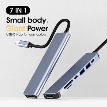7 В 1 USB-Концентратор Type C Splitter USB 3,0 USB 2,0 Расширитель Многопортовый USB-Разветвитель Для Портативных ПК Ноутбуков Смартфонов