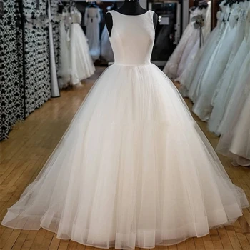 ANGELSBRIDEP Бальное платье с высоким воротом, свадебные платья Robe De Mariee, Тюлевые вечерние платья невесты простого дизайна длиной до пола