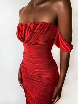 Bangniweigou, Шикарное Двухслойное сетчатое бандажное платье, женское Знаменитое платье с открытыми плечами, халат-труба с рюшами, красное платье-футляр Миди