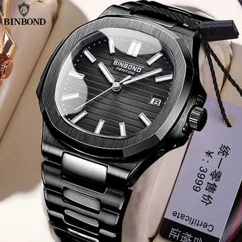 BINBONG B1885 Роскошные деловые мужские кварцевые наручные часы с 30-метровым водонепроницаемым светящимся ремешком из нержавеющей стали, мужские часы Relogio Masculino