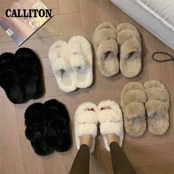 CALLITON / Новинка 2023 года; женская обувь; зимние домашние тапочки с ворсом на плоской подошве; домашние тапочки с кисточкой;