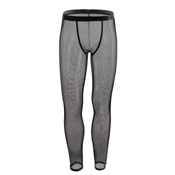 CLEVER-MENMODE Мужские прозрачные длинные брюки в сеточку для отдыха, сексуальные пижамные брюки в сеточку, Прозрачные леггинсы, плавки для сна, Эротическое белье