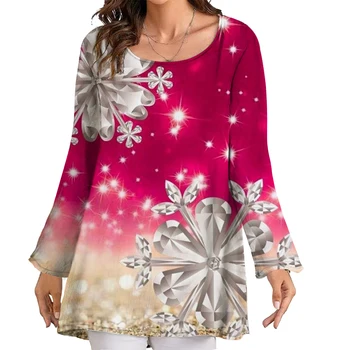 CLOOCL Красивые женские рубашки со сверкающими бриллиантами, топы с круглым вырезом и принтом в виде легких снежинок, женская одежда, прямая поставка