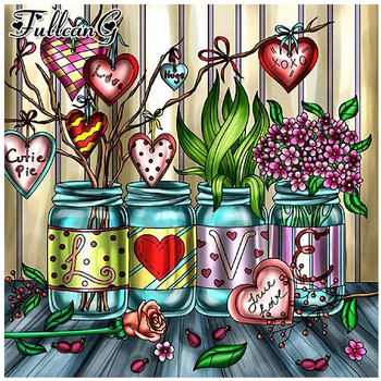 FULLCANG 5d diy мозаика, ваза, цветок, алмазная живопись, наборы для вышивки крестом, вышивка стразами, картина с розами, домашний декор FG1454