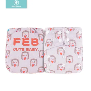 HappyFlute, 1 шт., тканевый подгузник с рисунком по месяцу, Экологически чистые многоразовые подгузники для детей весом от 3 до 15 кг