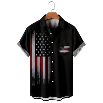 HX Модные мужские рубашки Повседневная рубашка в полоску с американским флагом для мужчин Топы с 3D графикой Пляжные рубашки уличные рубашки