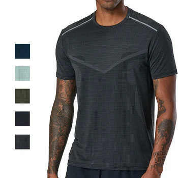 (M-3XL) Мужская быстросохнущая футболка для бега, круглый вырез, Светоотражающая футболка для спортзала, Марафон, бег трусцой, Фитнес-топ с индивидуальным логотипом