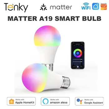 Matter WiFi Smart Led Лампа Light E27 10 Вт RGB + C + W 110-240 В Поддержка голосового управления Homekit Alexa Google Home Siri Smartthings