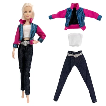 NK 3 предмета/комплект Модная одежда Рубашка + Топ + брюки Современная одежда для куклы Барби Повседневная одежда Наряд Аксессуары для куклы Игрушка