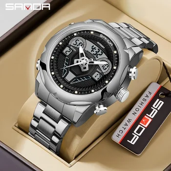 SANDA 9022 Мужские многофункциональные уличные водонепроницаемые электронные часы Цифровые наручные часы Студенческий модный тренд в стиле милитари