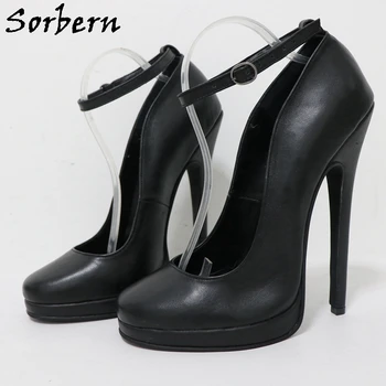 Sorbern Черные матовые женские туфли-лодочки с круглым носком 18 см, туфли-лодочки на платформе и ремешке на щиколотке, обувь для трансвеститов, сисси-девочек, Размер 10