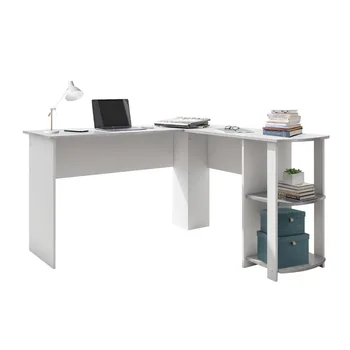 Techni Mobili Современный L-образный письменный стол с боковыми полками, серый стол для ноутбука, письменный стол