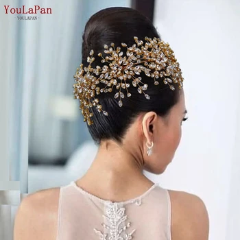 TOPQUEEN HP389 Золотая свадебная повязка на голову, хрустальная корона, свадебный головной убор, женское украшение для волос, аксессуары для волос невесты, головные уборы