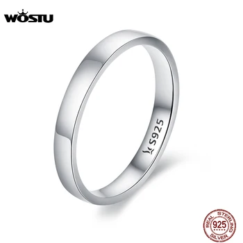 WOSTU Твердое Чистое серебро 925 пробы Простое кольцо на палец для женщин, отполированные классические кольца-кольца, свадебные украшения, подарок CQR343