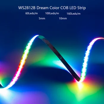 WS2812 COB LED Strip Light WS2812B RGBIC Полноцветная Адресуемая лента 60/100/160 светодиодов/м Умная Гибкая светодиодная лента высокой плотности DC5V