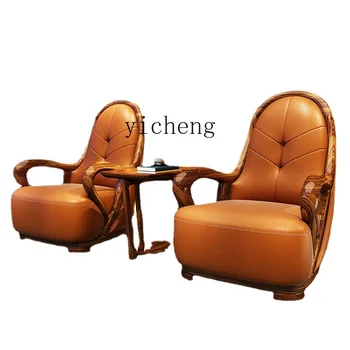 Xl Новое кресло для отдыха в китайском стиле Ugyen Wood, Массив дерева, Толстая кожа, Дизайнерский Одноместный диван-кресло