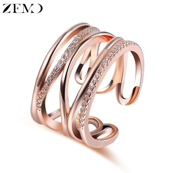 ZEMO Fashion Открытые кольца из розового золота Модные Регулируемые кольца с кубическим цирконием для женщин Обручальные кольца Ювелирные изделия для помолвки Подарки