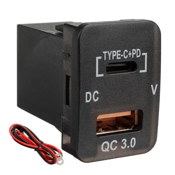 Автомобильное зарядное устройство Type-C + PD QC3.0, Двойной USB-адаптер, Розетка на приборной панели, Вольтметр для Toyota Camry Landcruiser Prado