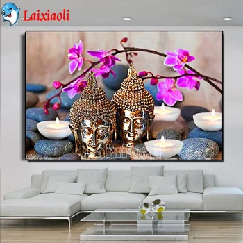Алмазная картина Будда с вышивкой орхидеей Декорации из каменных свечей DIY Art религиозный подарок Вышивка крестом Полные комплекты нового домашнего декора