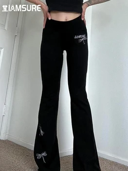 Базовые тонкие расклешенные брюки IAMSURE с принтом бабочки, повседневные широкие брюки со средней талией, женская осенне-весенняя уличная мода 2023 года